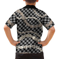 Black Aloha Hawaii Shell Lei Family Matching Off Shoulder Short Dress and Hawaiian Shirt Palaka Hebrew Cone Honey Cowrie Elegant Curves LT14 - Polynesian Pride