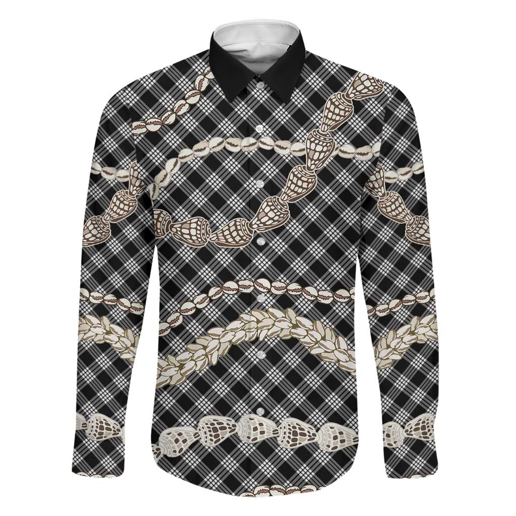 Black Aloha Hawaii Shell Lei Family Matching Off Shoulder Short Dress and Hawaiian Shirt Palaka Hebrew Cone Honey Cowrie Elegant Curves LT14 Dad's Shirt - Long Sleeve Black - Polynesian Pride