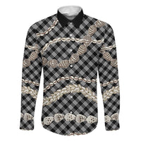 Black Aloha Hawaii Shell Lei Family Matching Off Shoulder Short Dress and Hawaiian Shirt Palaka Hebrew Cone Honey Cowrie Elegant Curves LT14 Dad's Shirt - Long Sleeve Black - Polynesian Pride
