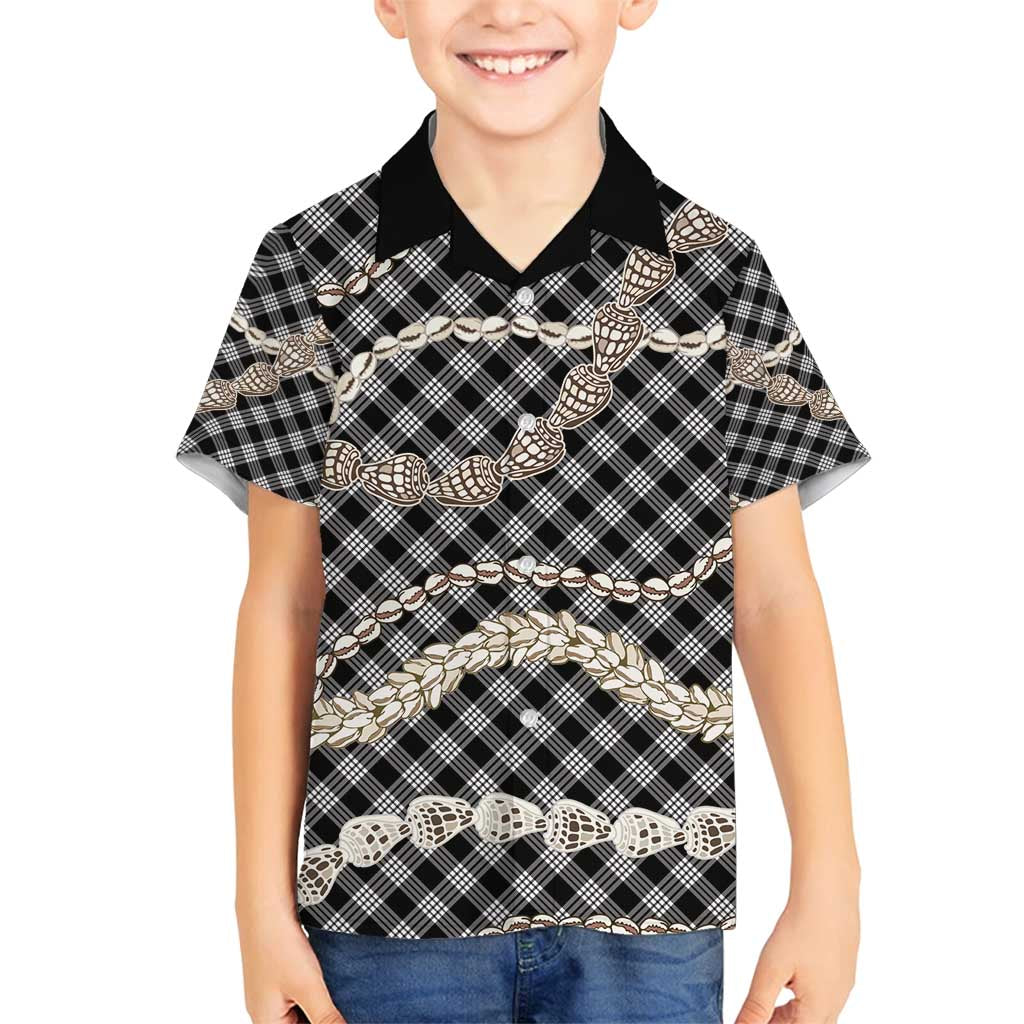 Black Aloha Hawaii Shell Lei Family Matching Puletasi and Hawaiian Shirt Palaka Hebrew Cone Honey Cowrie Elegant Curves - Polynesian Pride