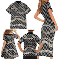 Black Aloha Hawaii Shell Lei Family Matching Short Sleeve Bodycon Dress and Hawaiian Shirt Palaka Hebrew Cone Honey Cowrie Elegant Curves LT14 - Polynesian Pride