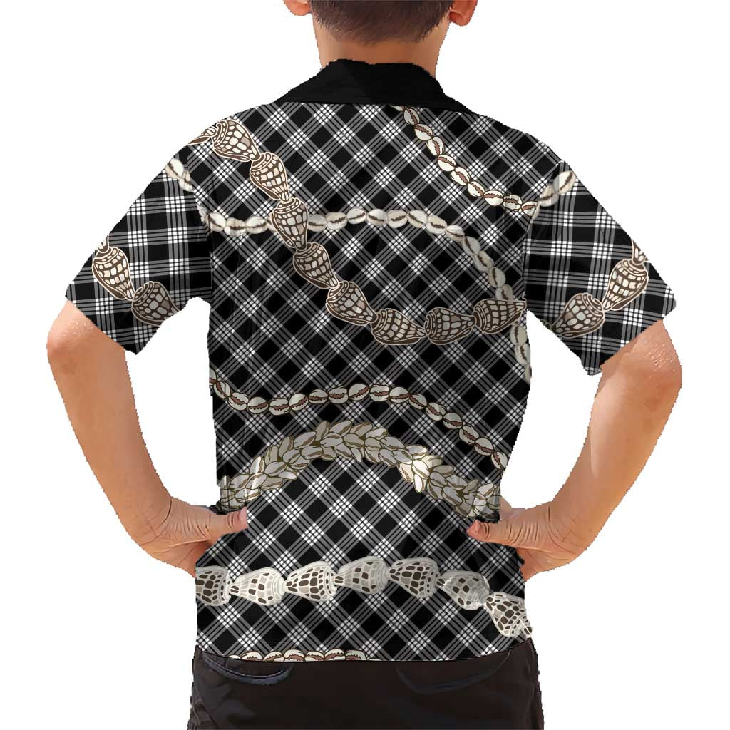 Black Aloha Hawaii Shell Lei Family Matching Summer Maxi Dress and Hawaiian Shirt Palaka Hebrew Cone Honey Cowrie Elegant Curves LT14 - Polynesian Pride