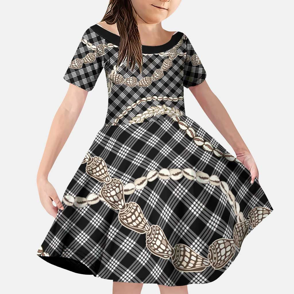 Black Aloha Hawaii Shell Lei Family Matching Summer Maxi Dress and Hawaiian Shirt Palaka Hebrew Cone Honey Cowrie Elegant Curves LT14 Daughter's Dress Black - Polynesian Pride