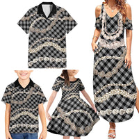 Black Aloha Hawaii Shell Lei Family Matching Summer Maxi Dress and Hawaiian Shirt Palaka Hebrew Cone Honey Cowrie Elegant Curves LT14 - Polynesian Pride