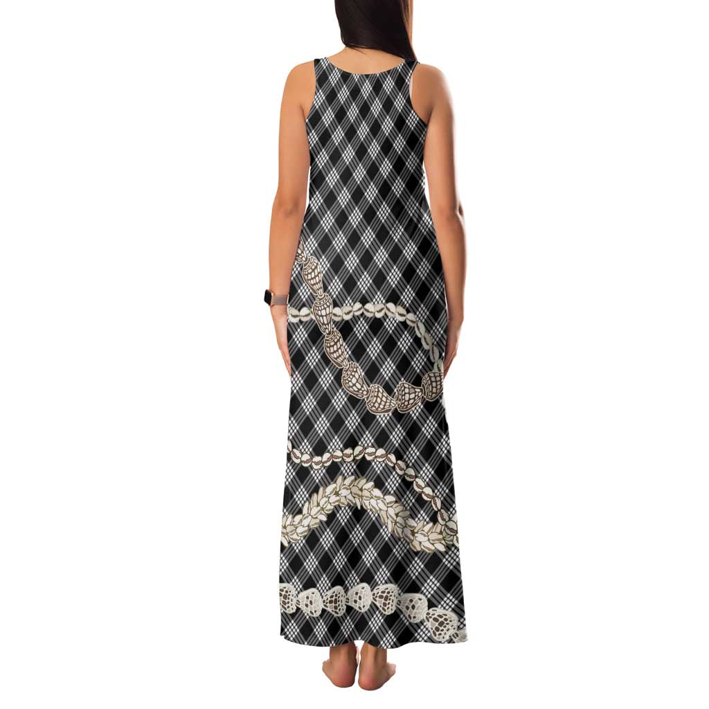 Black Aloha Hawaii Shell Lei Family Matching Tank Maxi Dress and Hawaiian Shirt Palaka Hebrew Cone Honey Cowrie Elegant Curves LT14 - Polynesian Pride