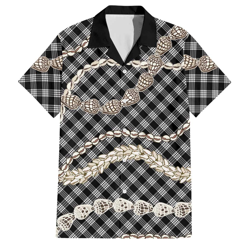 Black Aloha Hawaii Shell Lei Hawaiian Shirt Palaka Hebrew Cone Honey Cowrie Elegant Curves - Polynesian Pride