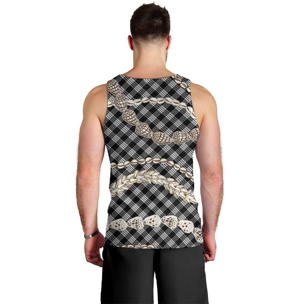 Black Aloha Hawaii Shell Lei Men Tank Top Palaka Hebrew Cone Honey Cowrie Elegant Curves - Polynesian Pride