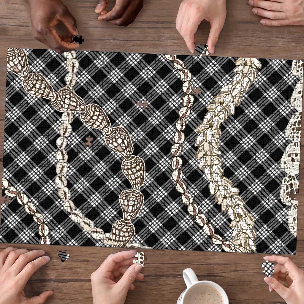 Black Aloha Hawaii Shell Lei Puzzle Palaka Hebrew Cone Honey Cowrie Elegant Curves - Polynesian Pride