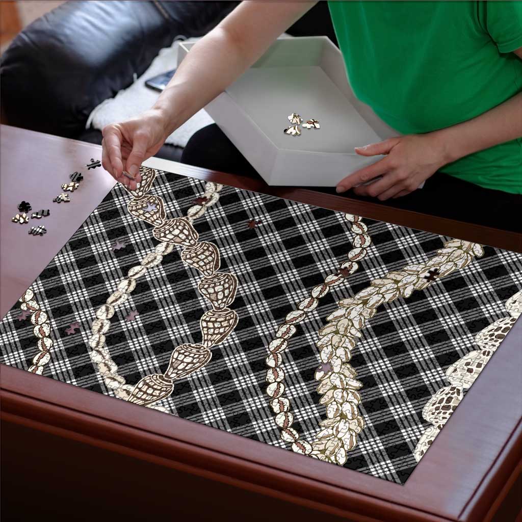 Black Aloha Hawaii Shell Lei Puzzle Palaka Hebrew Cone Honey Cowrie Elegant Curves - Polynesian Pride