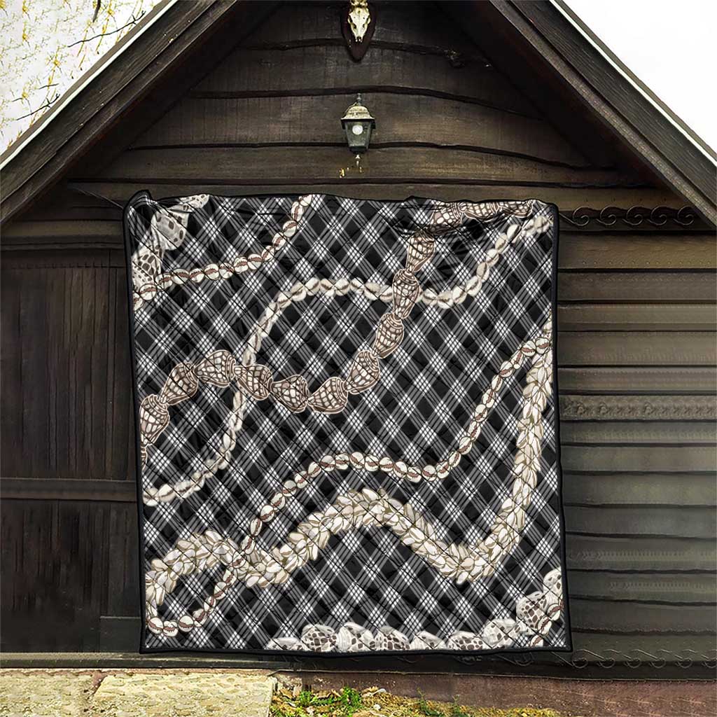 Black Aloha Hawaii Shell Lei Quilt Palaka Hebrew Cone Honey Cowrie Elegant Curves - Polynesian Pride