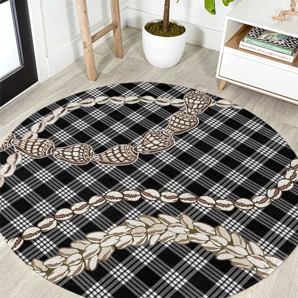 Black Aloha Hawaii Shell Lei Round Carpet Palaka Hebrew Cone Honey Cowrie Elegant Curves - Polynesian Pride