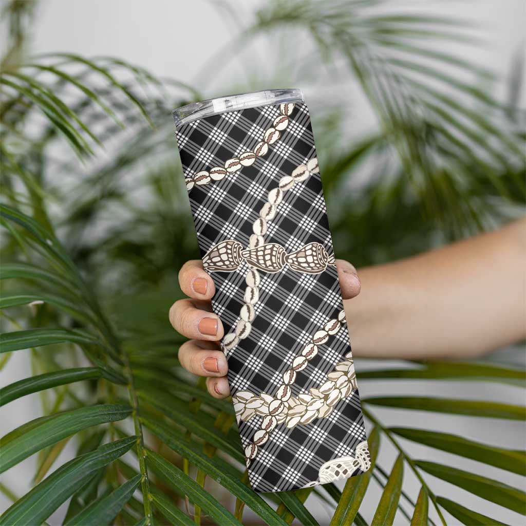 Black Aloha Hawaii Shell Lei Skinny Tumbler Palaka Hebrew Cone Honey Cowrie Elegant Curves - Polynesian Pride