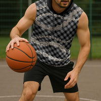 Black Aloha Hawaii Shell Lei Sleeveless Hoodie Palaka Hebrew Cone Honey Cowrie Elegant Curves - Polynesian Pride