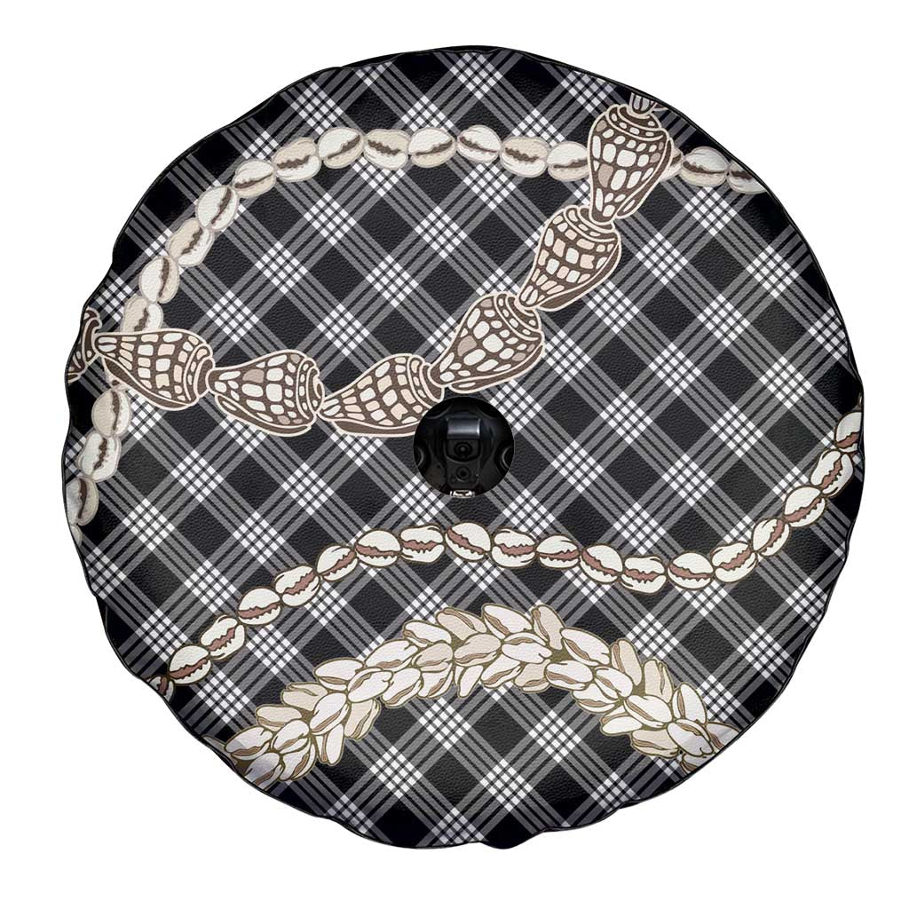 Black Aloha Hawaii Shell Lei Spare Tire Cover Palaka Hebrew Cone Honey Cowrie Elegant Curves - Polynesian Pride