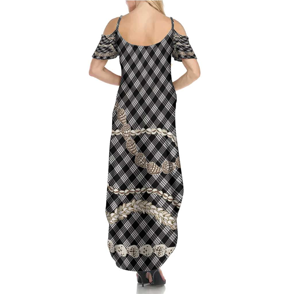 Black Aloha Hawaii Shell Lei Summer Maxi Dress Palaka Hebrew Cone Honey Cowrie Elegant Curves - Polynesian Pride