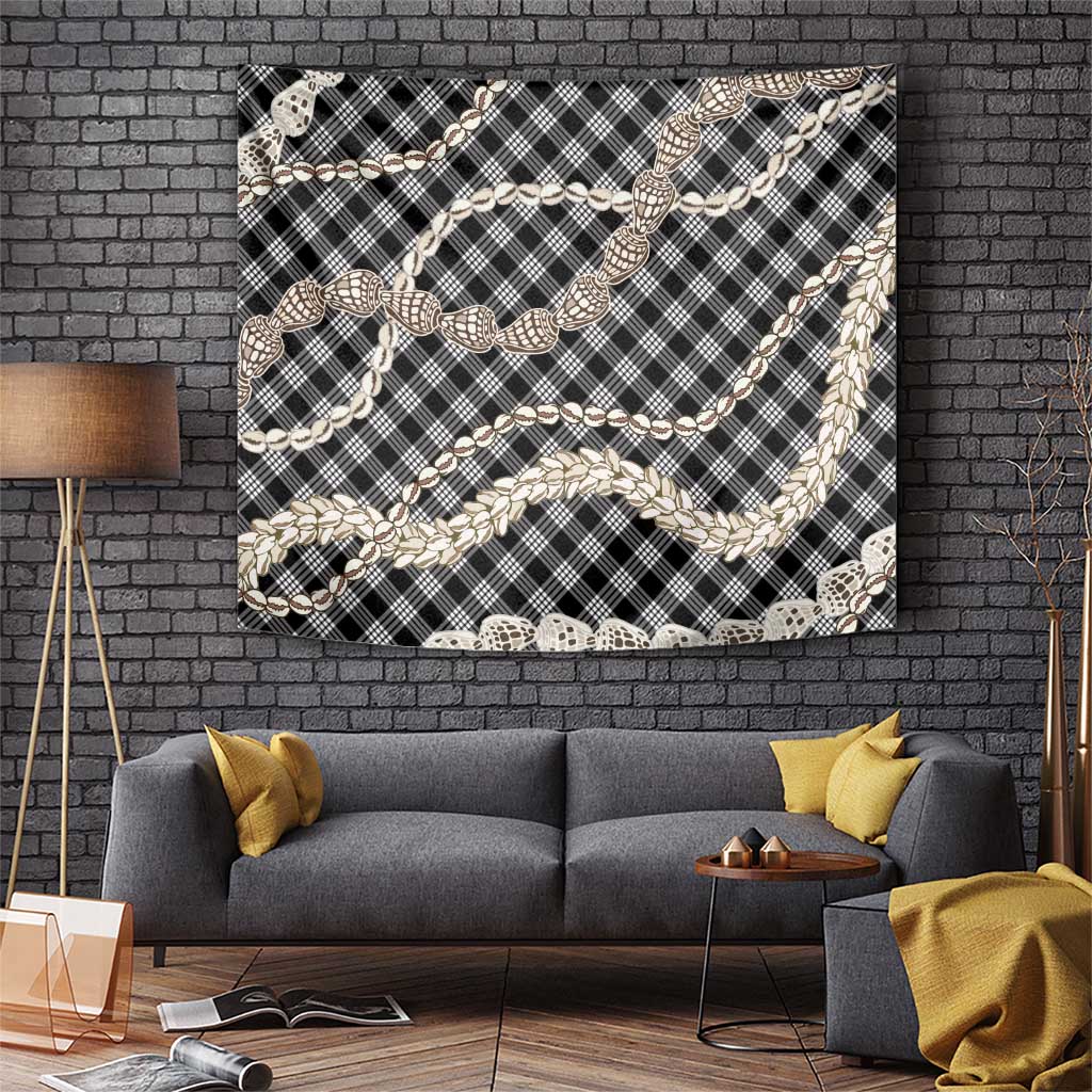 Black Aloha Hawaii Shell Lei Tapestry Palaka Hebrew Cone Honey Cowrie Elegant Curves - Polynesian Pride