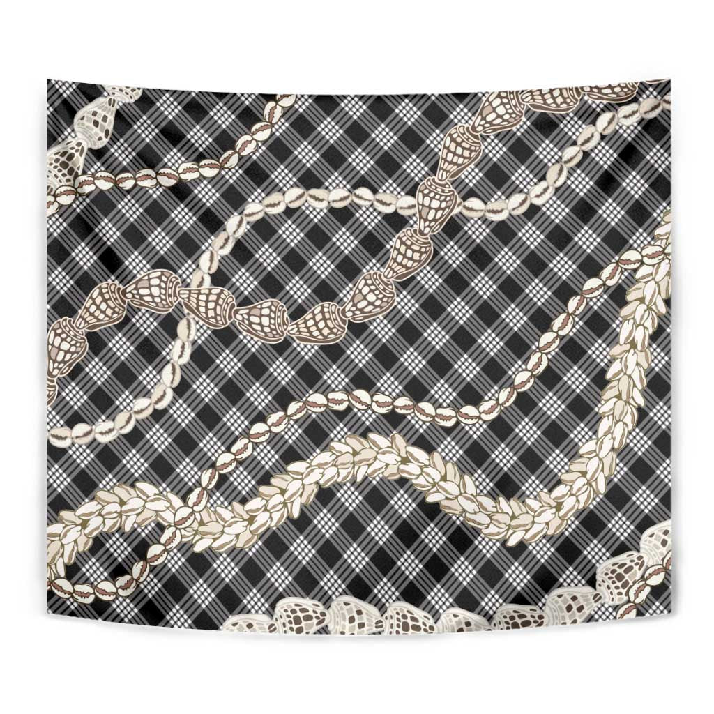 Black Aloha Hawaii Shell Lei Tapestry Palaka Hebrew Cone Honey Cowrie Elegant Curves - Polynesian Pride