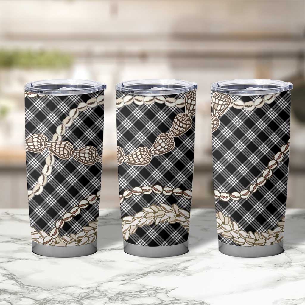 Black Aloha Hawaii Shell Lei Tumbler Cup Palaka Hebrew Cone Honey Cowrie Elegant Curves - Polynesian Pride