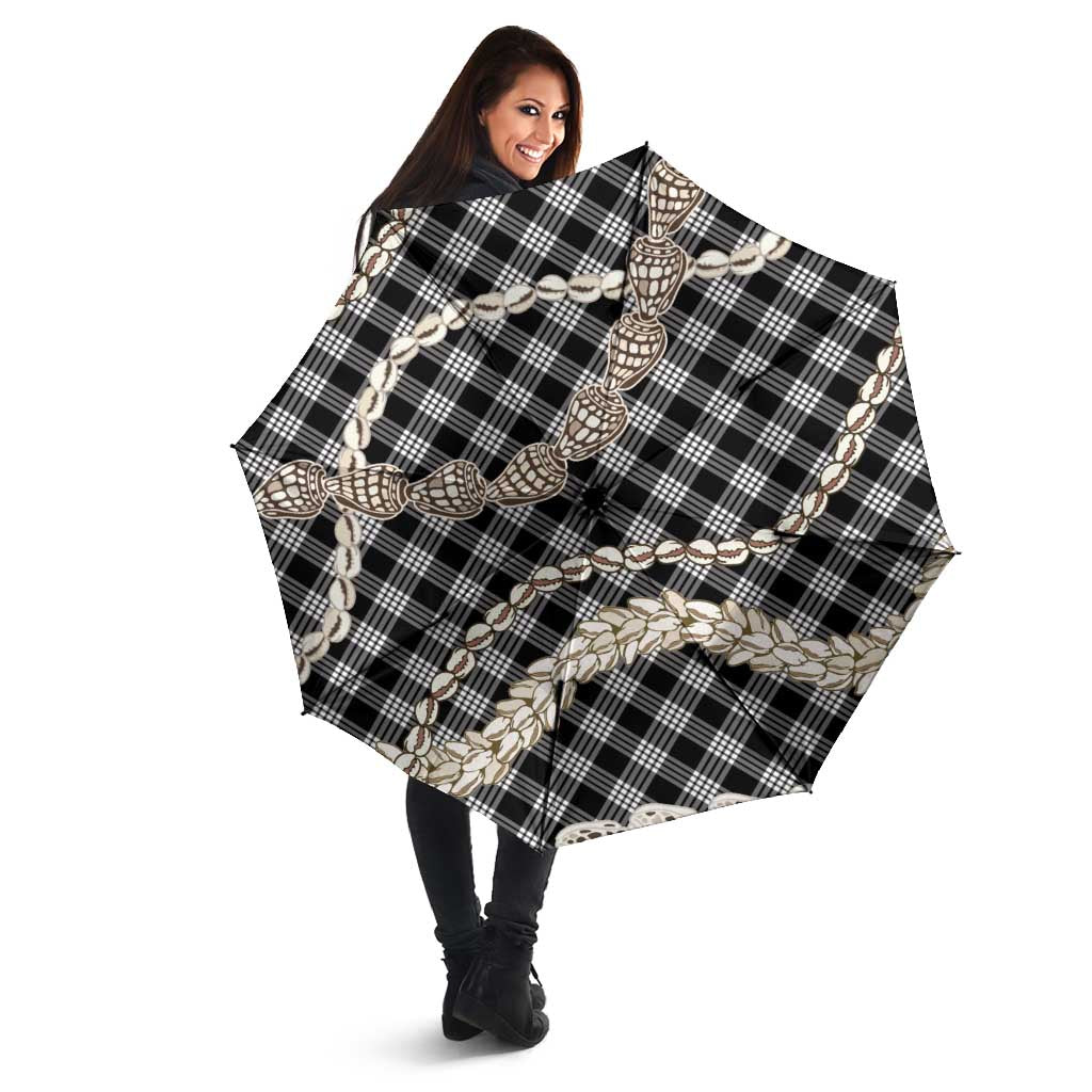 Black Aloha Hawaii Shell Lei Umbrella Palaka Hebrew Cone Honey Cowrie Elegant Curves - Polynesian Pride