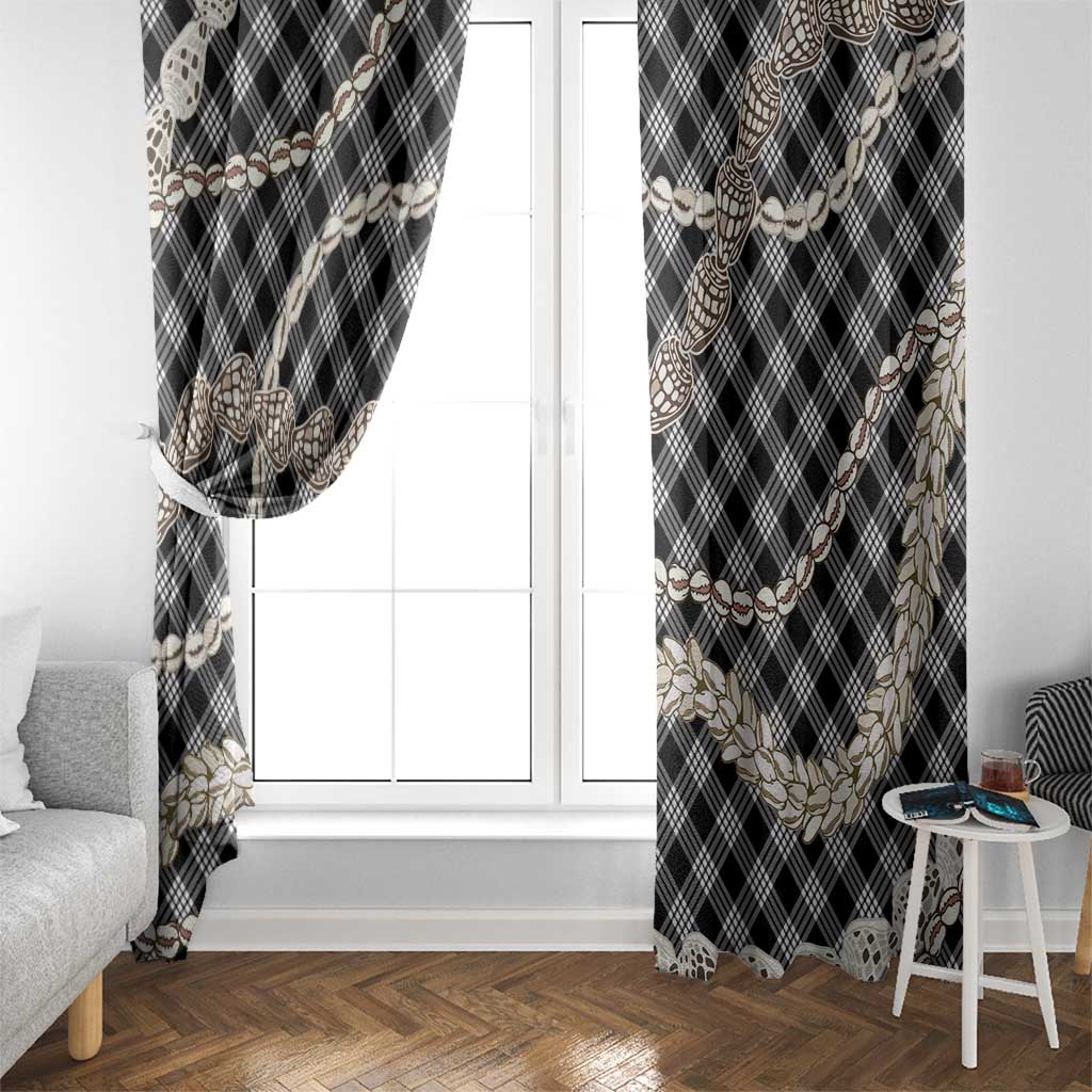 Black Aloha Hawaii Shell Lei Window Curtain Palaka Hebrew Cone Honey Cowrie Elegant Curves - Polynesian Pride