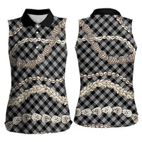 Black Aloha Hawaii Shell Lei Women Sleeveless Polo Shirt Palaka Hebrew Cone Honey Cowrie Elegant Curves - Polynesian Pride