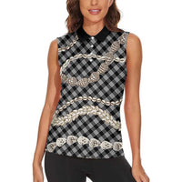 Black Aloha Hawaii Shell Lei Women Sleeveless Polo Shirt Palaka Hebrew Cone Honey Cowrie Elegant Curves - Polynesian Pride