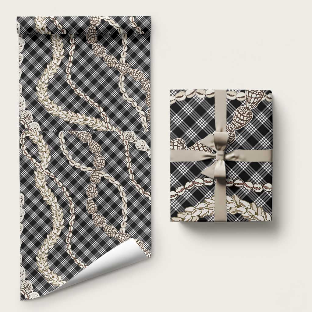 Black Aloha Hawaii Shell Lei Wrapping Paper Palaka Hebrew Cone Honey Cowrie Elegant Curves - Polynesian Pride