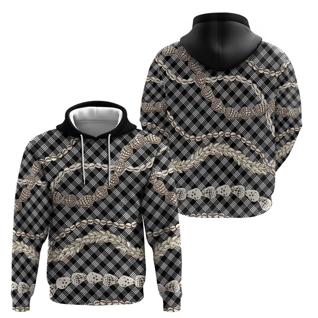 Black Aloha Hawaii Shell Lei Zip Hoodie Palaka Hebrew Cone Honey Cowrie Elegant Curves - Polynesian Pride