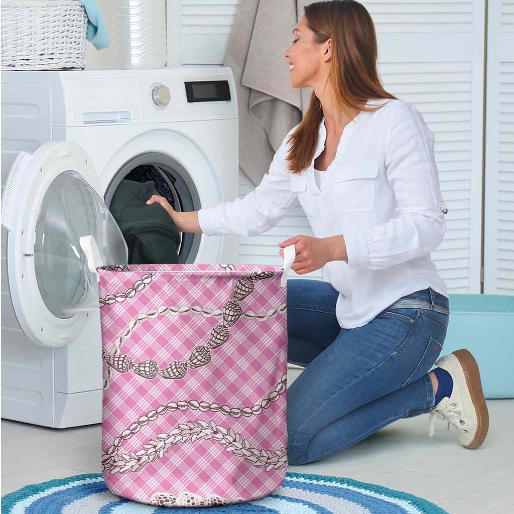 Pink Aloha Hawaii Shell Lei Laundry Basket Palaka Hebrew Cone Honey Cowrie Elegant Curves - Polynesian Pride