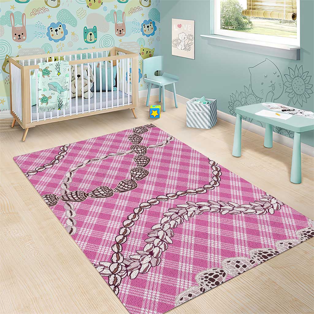 Pink Aloha Hawaii Shell Lei Area Rug Palaka Hebrew Cone Honey Cowrie Elegant Curves - Polynesian Pride