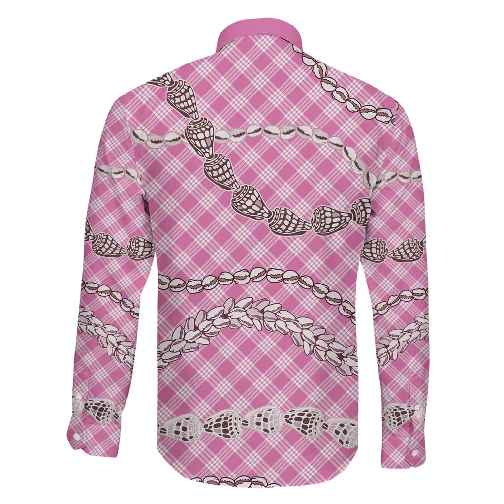 Pink Aloha Hawaii Shell Lei Family Matching Long Sleeve Bodycon Dress and Hawaiian Shirt Palaka Hebrew Cone Honey Cowrie Elegant Curves LT14 - Polynesian Pride