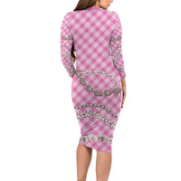 Pink Aloha Hawaii Shell Lei Family Matching Long Sleeve Bodycon Dress and Hawaiian Shirt Palaka Hebrew Cone Honey Cowrie Elegant Curves LT14 - Polynesian Pride