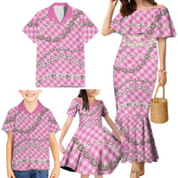 Pink Aloha Hawaii Shell Lei Family Matching Mermaid Dress and Hawaiian Shirt Palaka Hebrew Cone Honey Cowrie Elegant Curves LT14 - Polynesian Pride