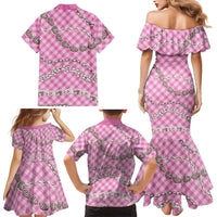 Pink Aloha Hawaii Shell Lei Family Matching Mermaid Dress and Hawaiian Shirt Palaka Hebrew Cone Honey Cowrie Elegant Curves LT14 - Polynesian Pride