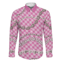 Pink Aloha Hawaii Shell Lei Family Matching Mermaid Dress and Hawaiian Shirt Palaka Hebrew Cone Honey Cowrie Elegant Curves LT14 Dad's Shirt - Long Sleeve Pink - Polynesian Pride