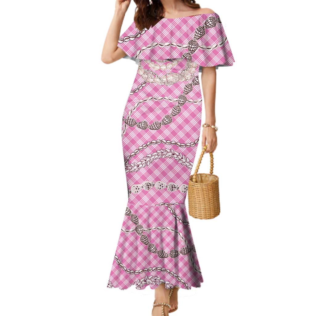 Pink Aloha Hawaii Shell Lei Family Matching Mermaid Dress and Hawaiian Shirt Palaka Hebrew Cone Honey Cowrie Elegant Curves LT14 Mom's Dress Pink - Polynesian Pride