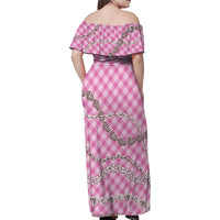Pink Aloha Hawaii Shell Lei Family Matching Off Shoulder Maxi Dress and Hawaiian Shirt Palaka Hebrew Cone Honey Cowrie Elegant Curves LT14 - Polynesian Pride