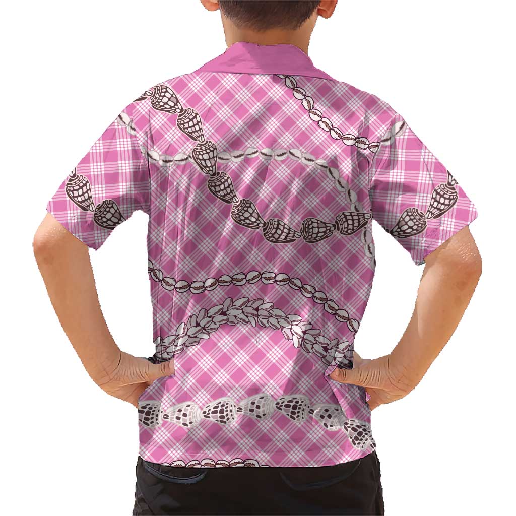 Pink Aloha Hawaii Shell Lei Family Matching Off Shoulder Short Dress and Hawaiian Shirt Palaka Hebrew Cone Honey Cowrie Elegant Curves LT14 - Polynesian Pride