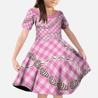 Pink Aloha Hawaii Shell Lei Family Matching Off Shoulder Short Dress and Hawaiian Shirt Palaka Hebrew Cone Honey Cowrie Elegant Curves LT14 Daughter's Dress Pink - Polynesian Pride