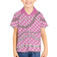 Pink Aloha Hawaii Shell Lei Family Matching Off Shoulder Short Dress and Hawaiian Shirt Palaka Hebrew Cone Honey Cowrie Elegant Curves LT14 Son's Shirt Pink - Polynesian Pride