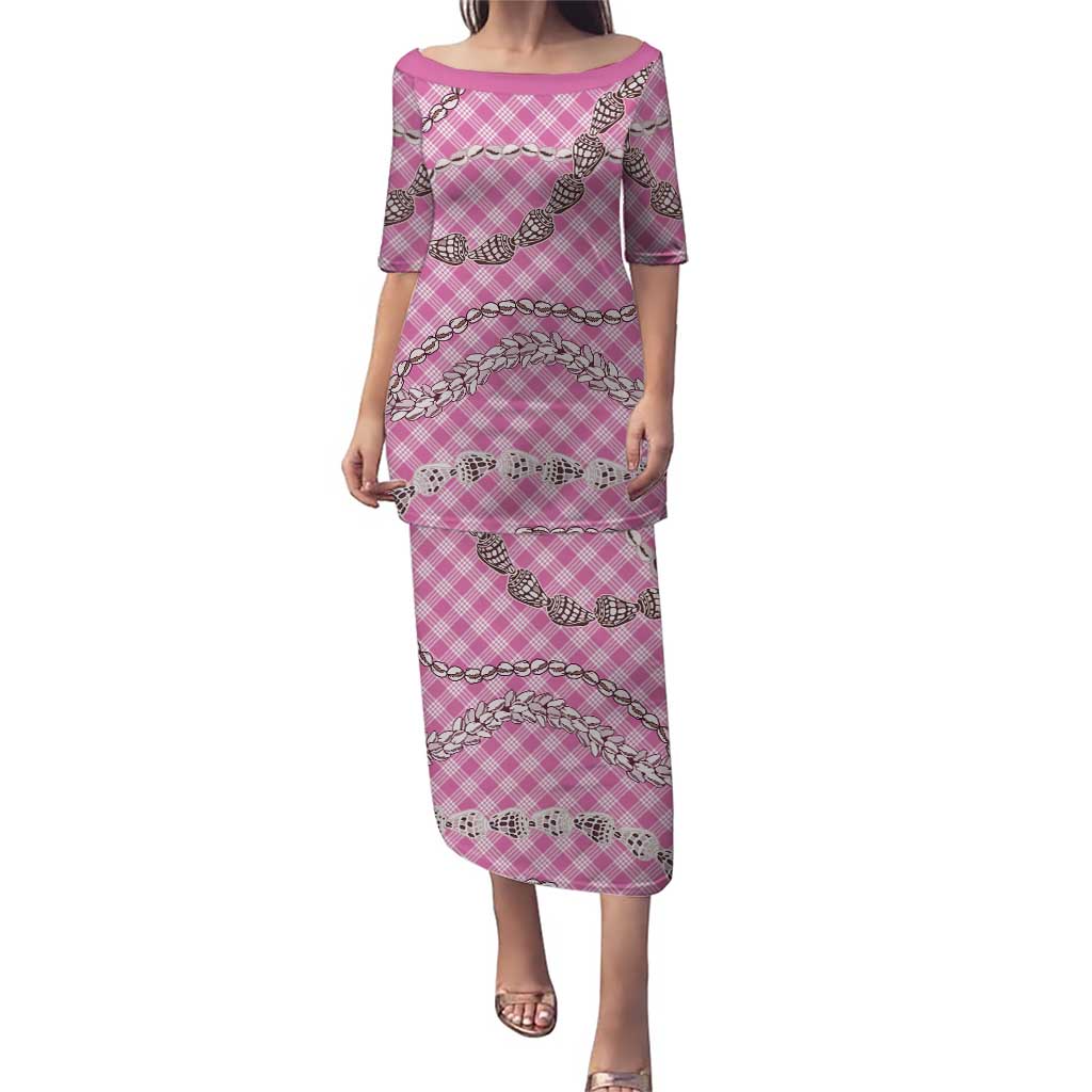 Pink Aloha Hawaii Shell Lei Family Matching Puletasi and Hawaiian Shirt Palaka Hebrew Cone Honey Cowrie Elegant Curves LT14 Mom's Dress Pink - Polynesian Pride