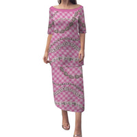 Pink Aloha Hawaii Shell Lei Family Matching Puletasi and Hawaiian Shirt Palaka Hebrew Cone Honey Cowrie Elegant Curves LT14 Mom's Dress Pink - Polynesian Pride