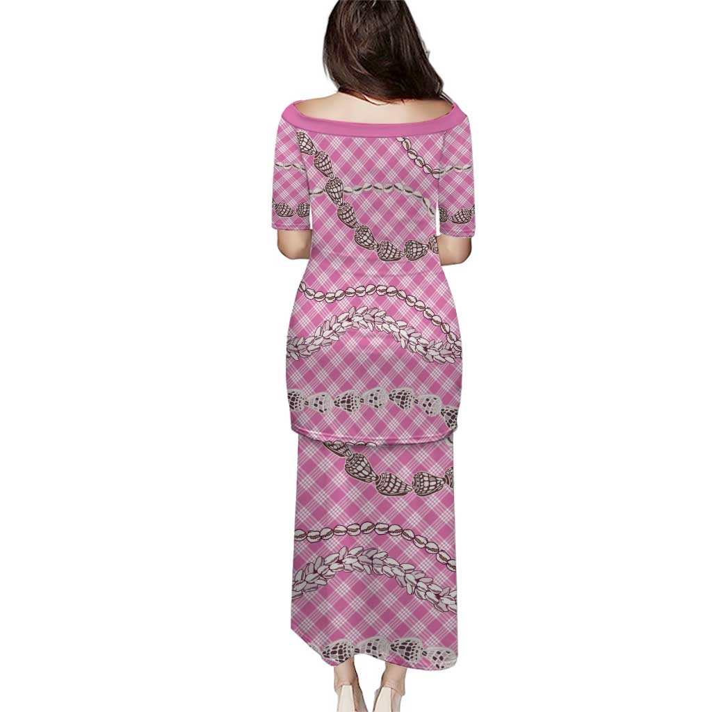 Pink Aloha Hawaii Shell Lei Family Matching Puletasi and Hawaiian Shirt Palaka Hebrew Cone Honey Cowrie Elegant Curves LT14 - Polynesian Pride