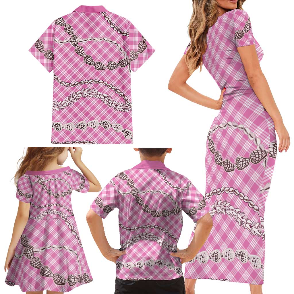 Pink Aloha Hawaii Shell Lei Family Matching Short Sleeve Bodycon Dress and Hawaiian Shirt Palaka Hebrew Cone Honey Cowrie Elegant Curves LT14 - Polynesian Pride