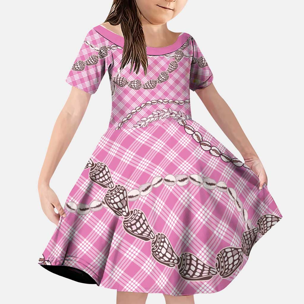 Pink Aloha Hawaii Shell Lei Family Matching Summer Maxi Dress and Hawaiian Shirt Palaka Hebrew Cone Honey Cowrie Elegant Curves LT14 Daughter's Dress Pink - Polynesian Pride