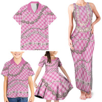 Pink Aloha Hawaii Shell Lei Family Matching Tank Maxi Dress and Hawaiian Shirt Palaka Hebrew Cone Honey Cowrie Elegant Curves LT14 - Polynesian Pride