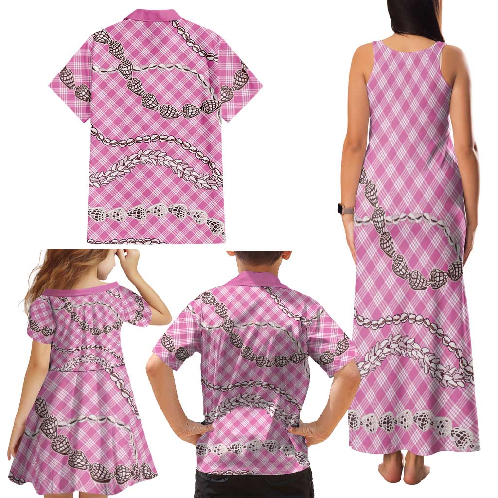 Pink Aloha Hawaii Shell Lei Family Matching Tank Maxi Dress and Hawaiian Shirt Palaka Hebrew Cone Honey Cowrie Elegant Curves LT14 - Polynesian Pride