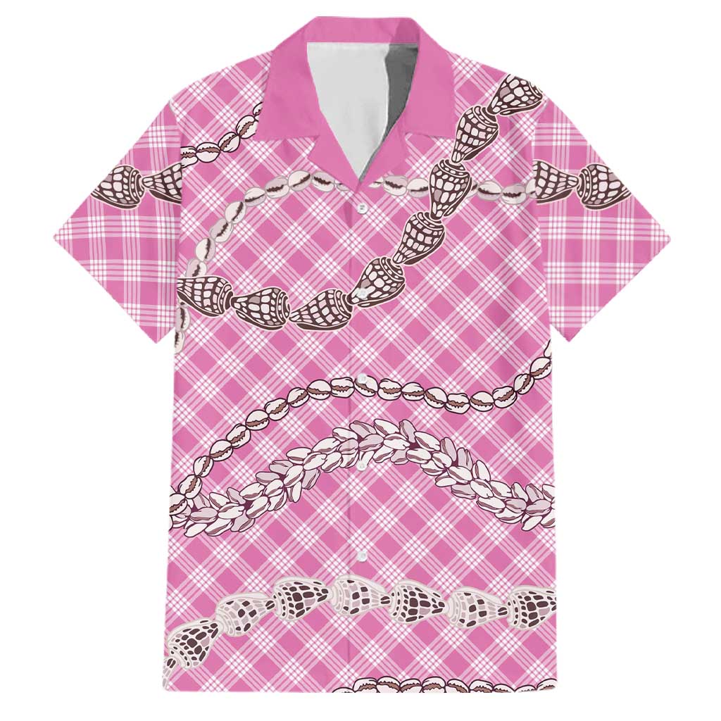 Pink Aloha Hawaii Shell Lei Family Matching Tank Maxi Dress and Hawaiian Shirt Palaka Hebrew Cone Honey Cowrie Elegant Curves LT14 Dad's Shirt - Short Sleeve Pink - Polynesian Pride