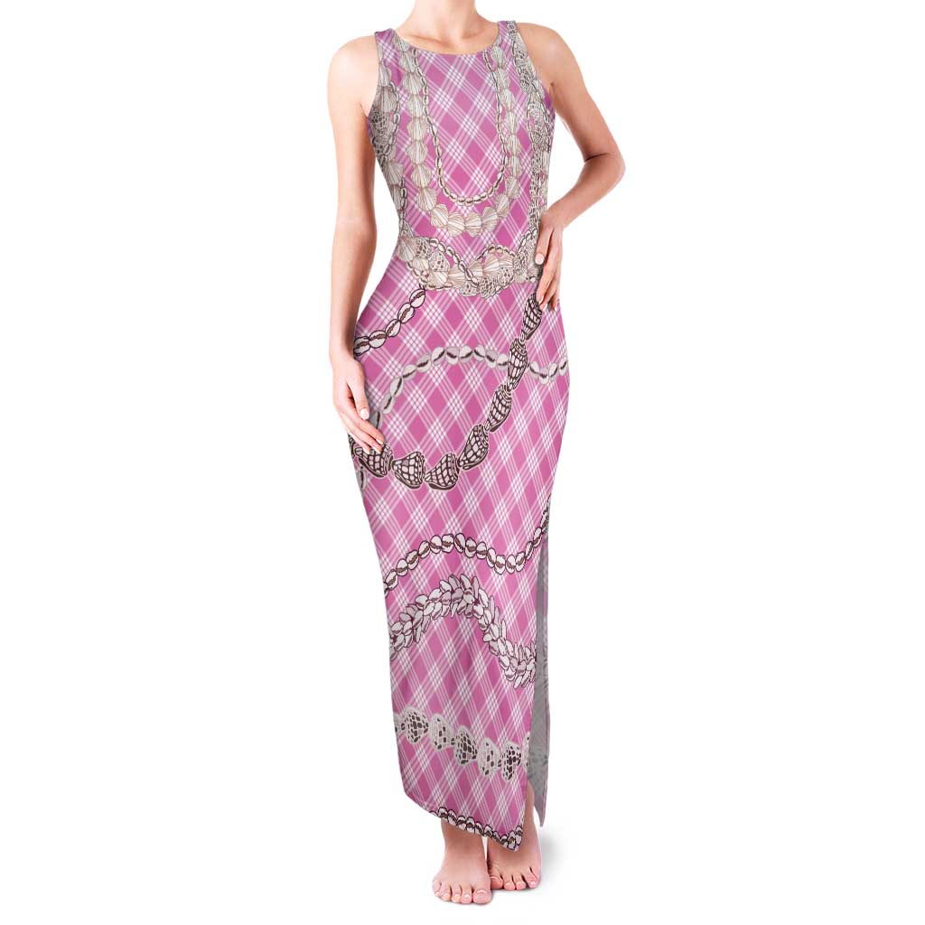 Pink Aloha Hawaii Shell Lei Family Matching Tank Maxi Dress and Hawaiian Shirt Palaka Hebrew Cone Honey Cowrie Elegant Curves LT14 Mom's Dress Pink - Polynesian Pride