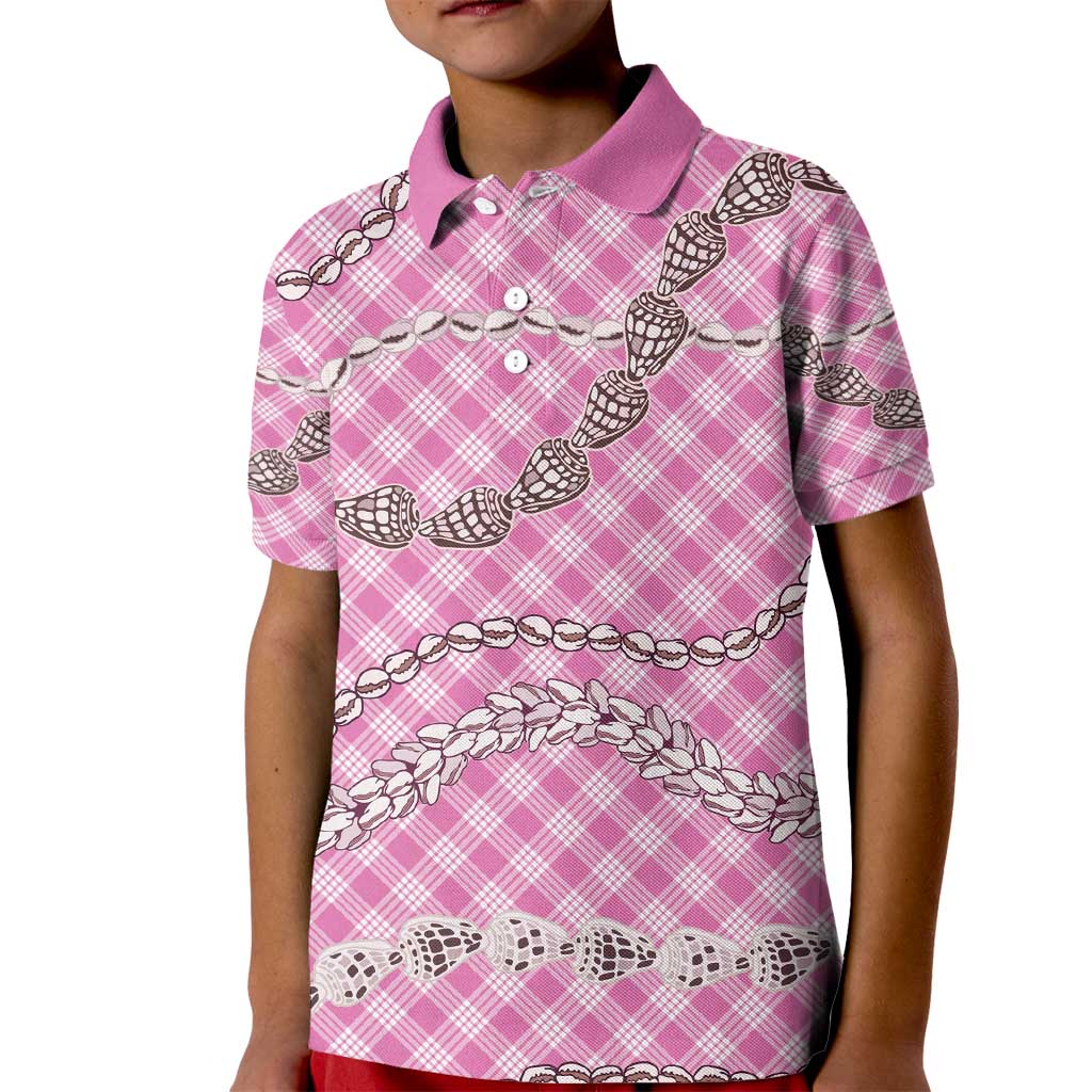 Pink Aloha Hawaii Shell Lei Kid Polo Shirt Palaka Hebrew Cone Honey Cowrie Elegant Curves - Polynesian Pride